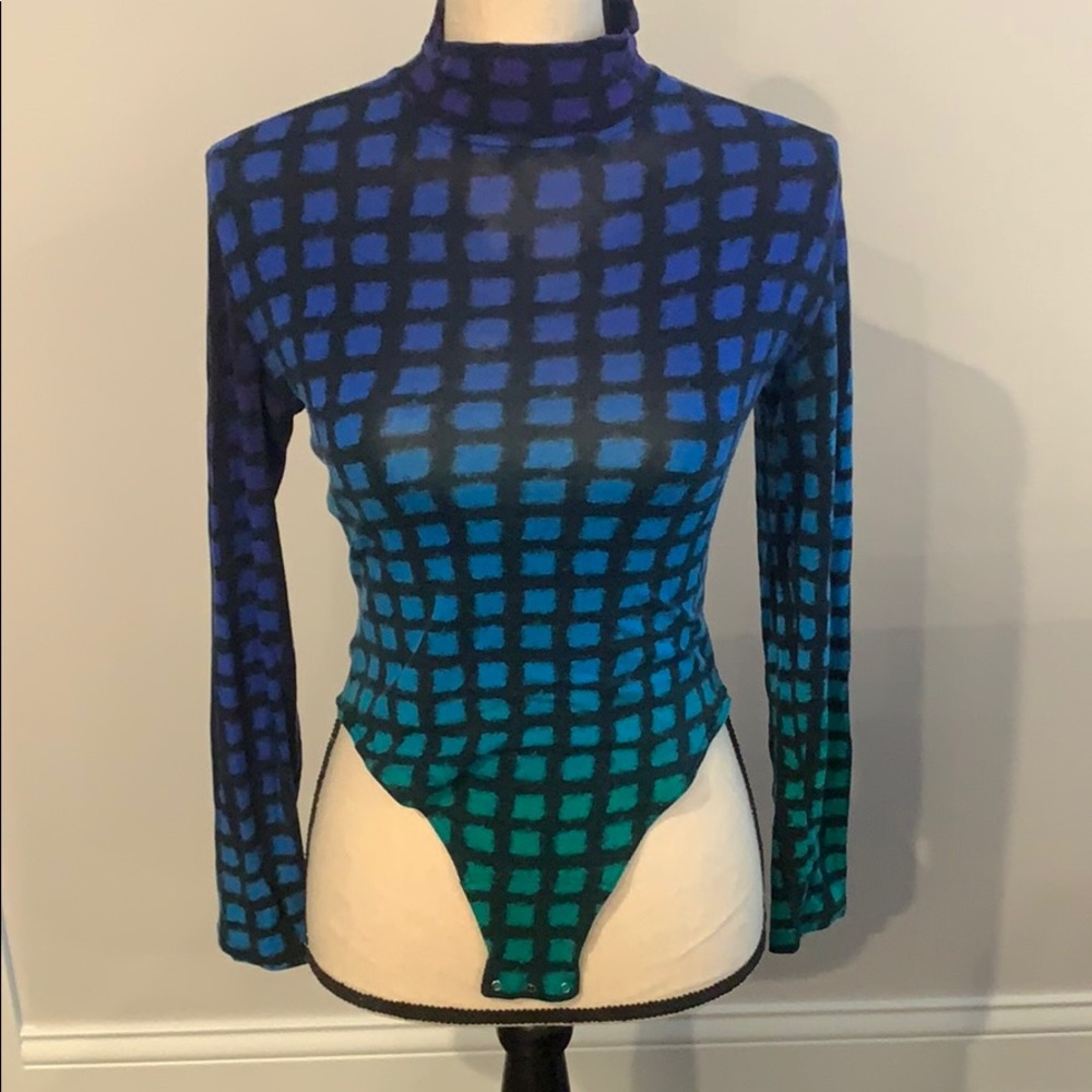 RARE Blue/Green Ombré Turtleneck Versace Bodysuit